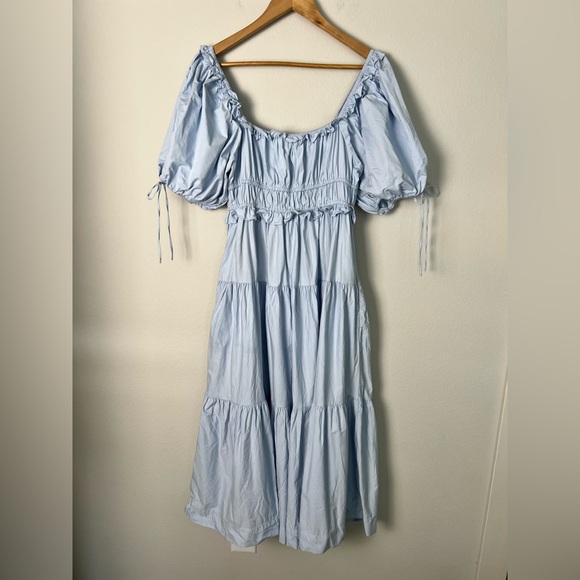 En Saison Poplin Tiered Brielle Midi Dress Light Blue Cottagecore Romantic Med - Picture 11 of 13